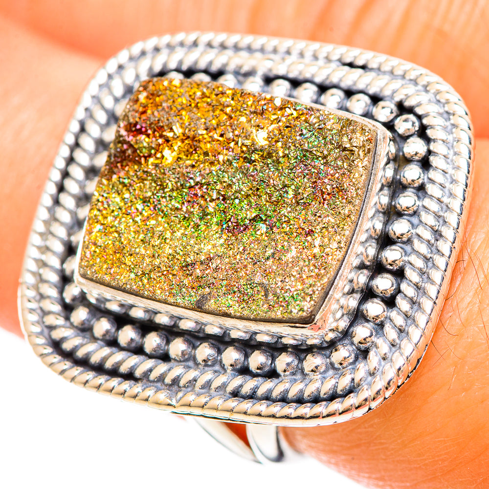 Spectro Pyrite Druzy Rings handcrafted by Ana Silver Co - RING108539