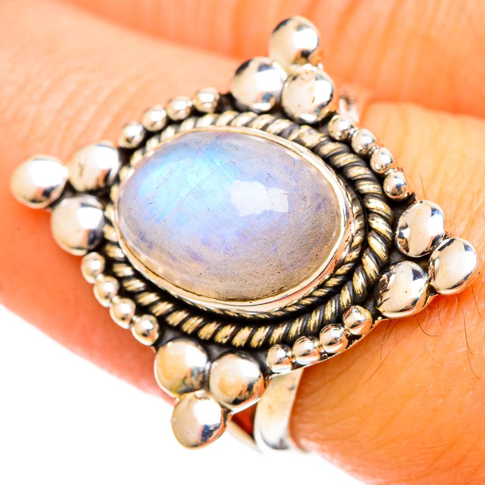 Rainbow Moonstone Rings handcrafted by Ana Silver Co - RING108542
