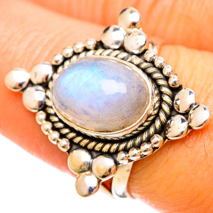 Rainbow Moonstone Rings handcrafted by Ana Silver Co - RING108542