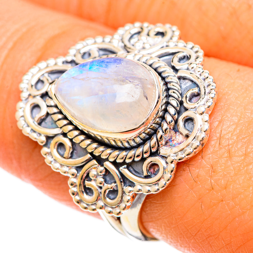 Rainbow Moonstone Rings handcrafted by Ana Silver Co - RING108543