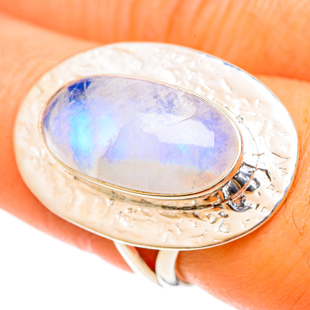 Rainbow Moonstone Rings handcrafted by Ana Silver Co - RING108544