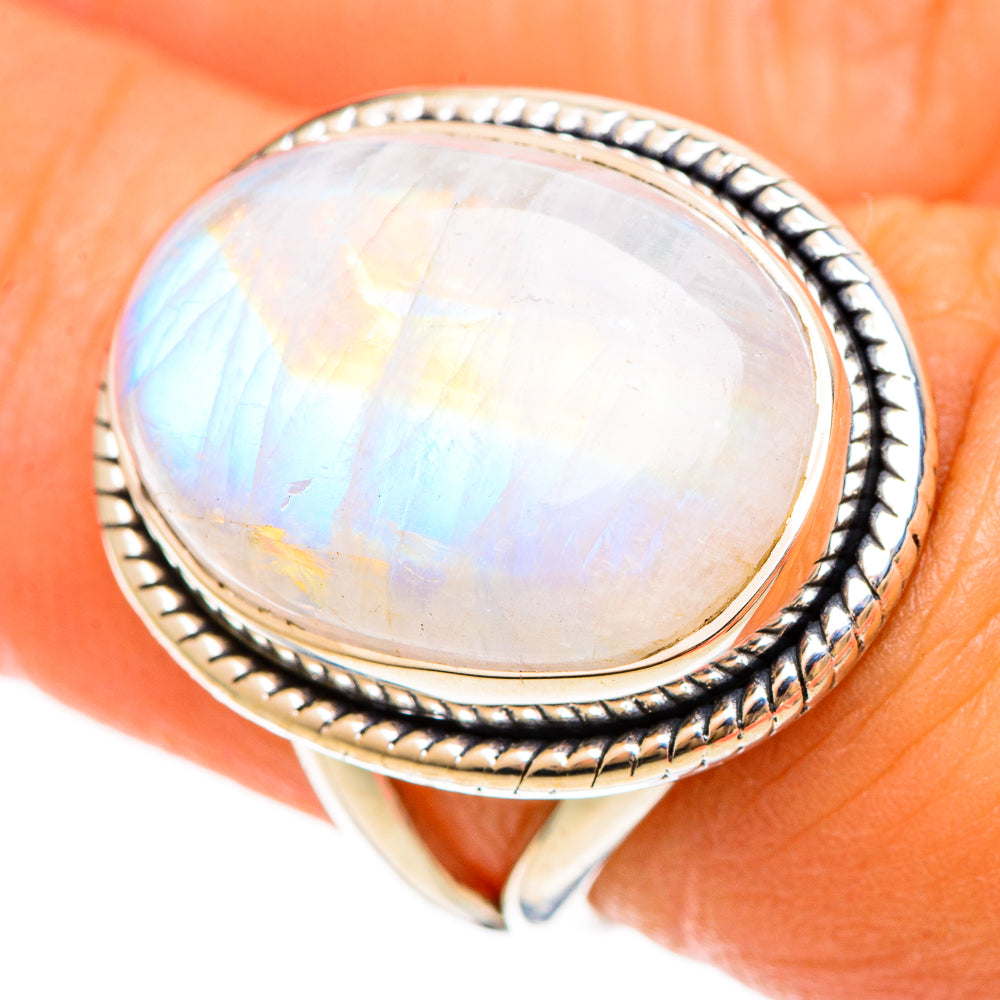 Rainbow Moonstone Rings handcrafted by Ana Silver Co - RING108546
