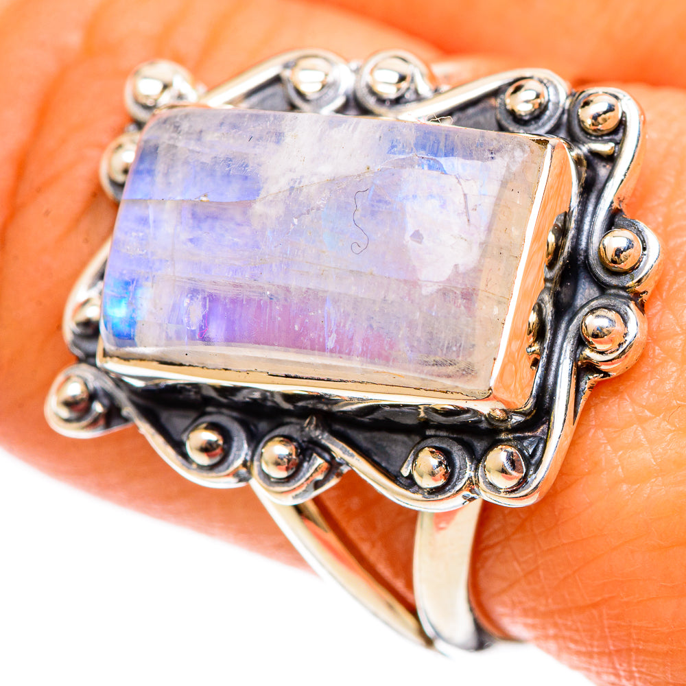 Rainbow Moonstone Rings handcrafted by Ana Silver Co - RING108547