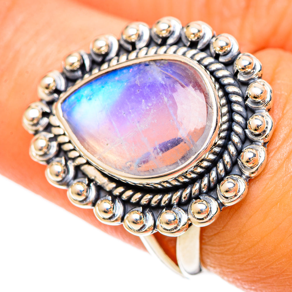 Rainbow Moonstone Rings handcrafted by Ana Silver Co - RING108548