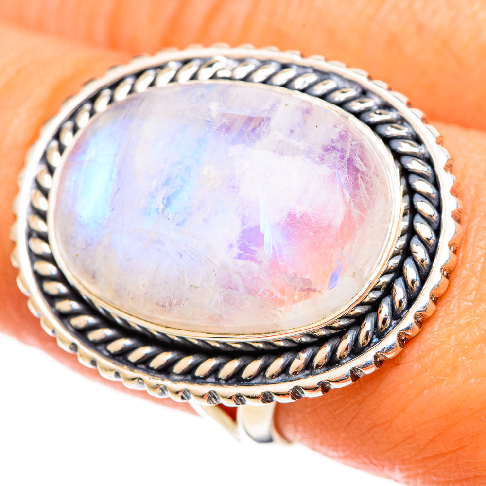Rainbow Moonstone Rings handcrafted by Ana Silver Co - RING108575