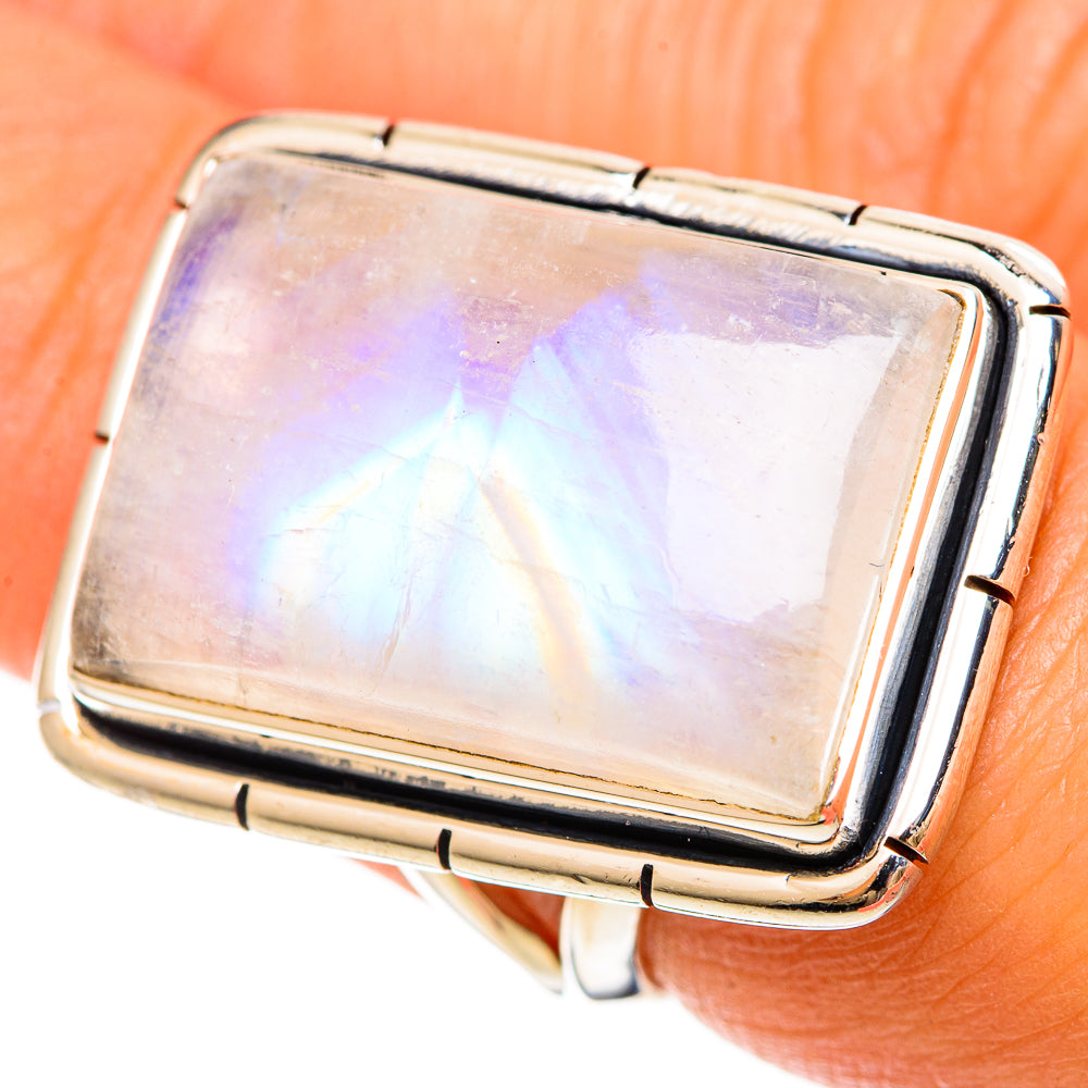Rainbow Moonstone Rings handcrafted by Ana Silver Co - RING108576