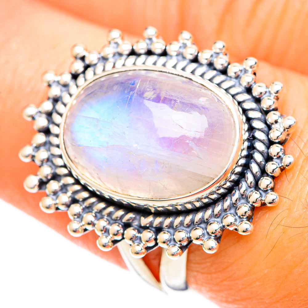 Rainbow Moonstone Rings handcrafted by Ana Silver Co - RING108652