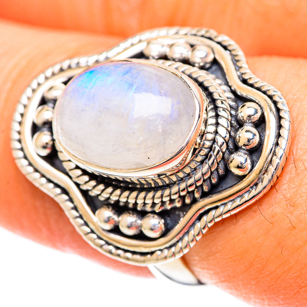 Rainbow Moonstone Rings handcrafted by Ana Silver Co - RING108656