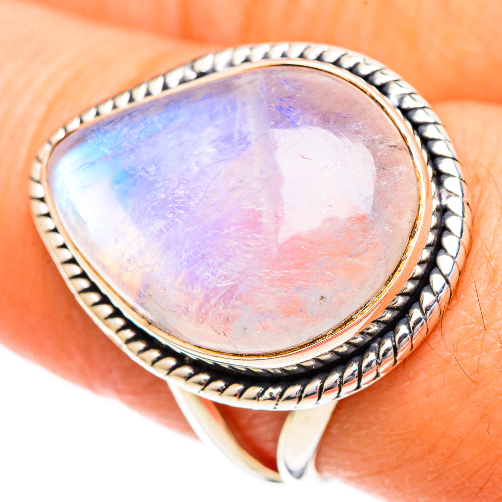 Rainbow Moonstone Rings handcrafted by Ana Silver Co - RING108657