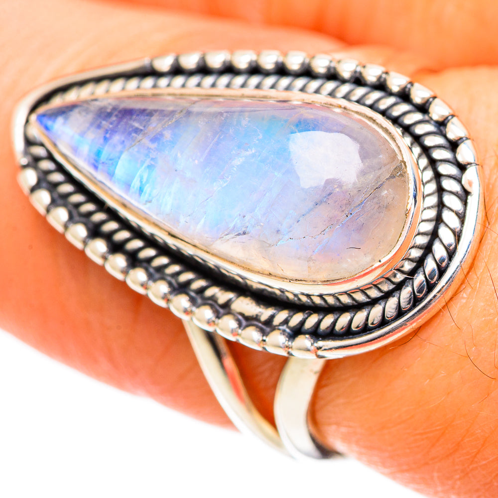 Rainbow Moonstone Rings handcrafted by Ana Silver Co - RING108693
