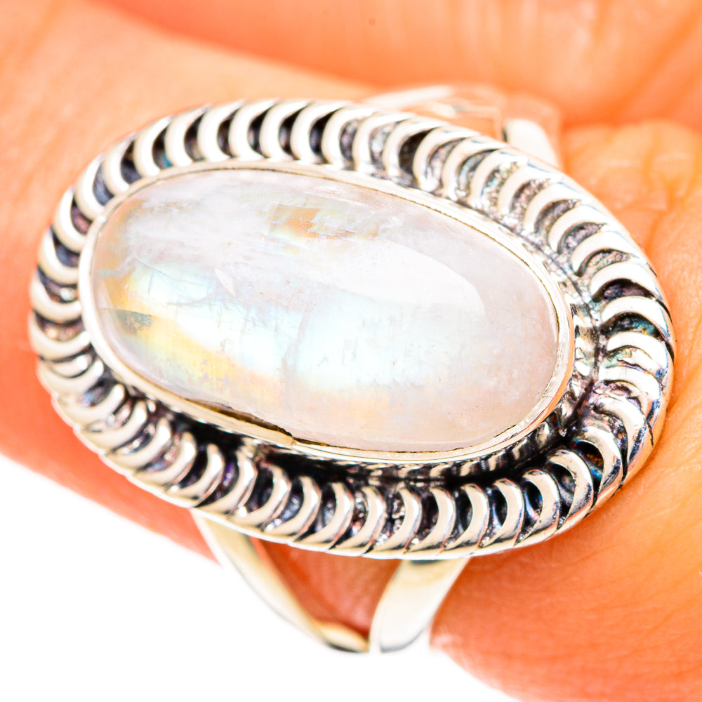 Rainbow Moonstone Rings handcrafted by Ana Silver Co - RING108721