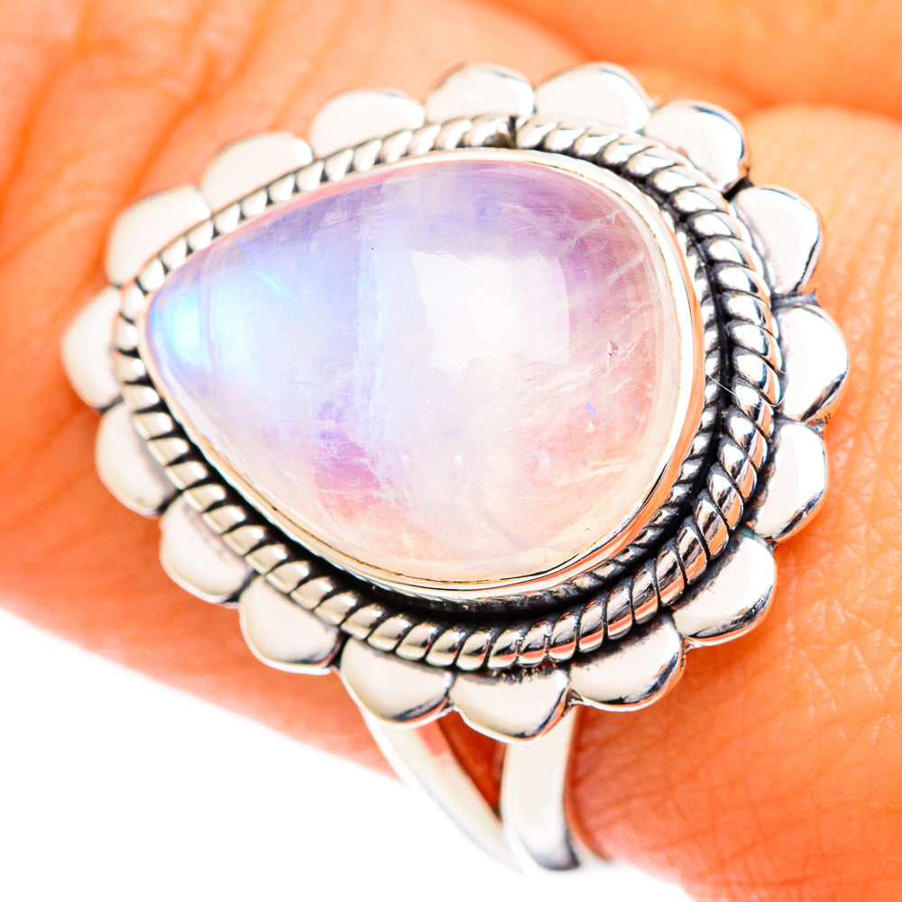 Rainbow Moonstone Rings handcrafted by Ana Silver Co - RING108724