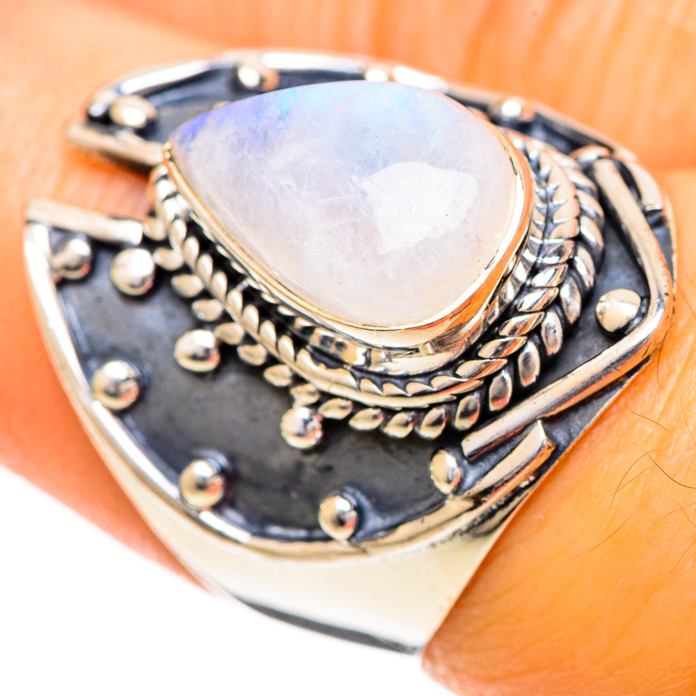 Rainbow Moonstone Rings handcrafted by Ana Silver Co - RING108753