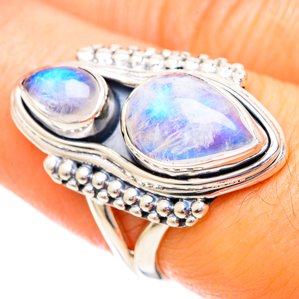 Rainbow Moonstone Rings handcrafted by Ana Silver Co - RING108754