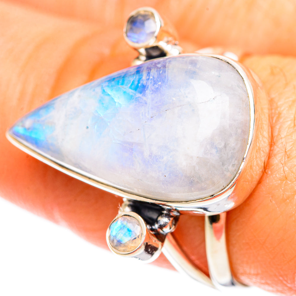 Rainbow Moonstone Rings handcrafted by Ana Silver Co - RING108781