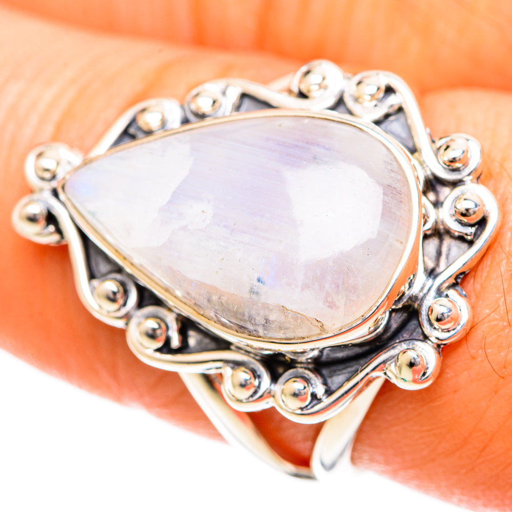 Rainbow Moonstone Rings handcrafted by Ana Silver Co - RING108783