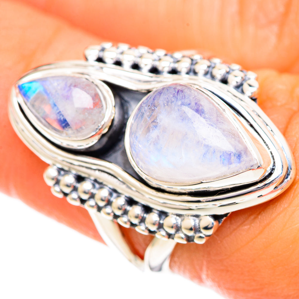 Rainbow Moonstone Rings handcrafted by Ana Silver Co - RING108784