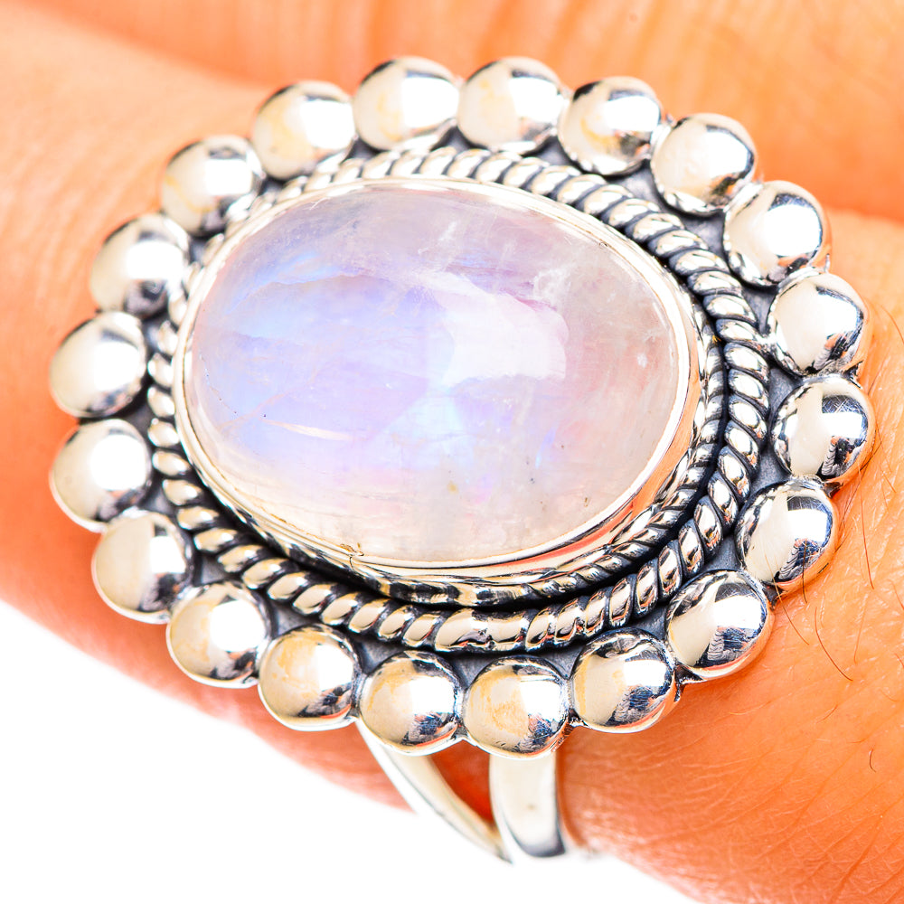 Rainbow Moonstone Rings handcrafted by Ana Silver Co - RING108815