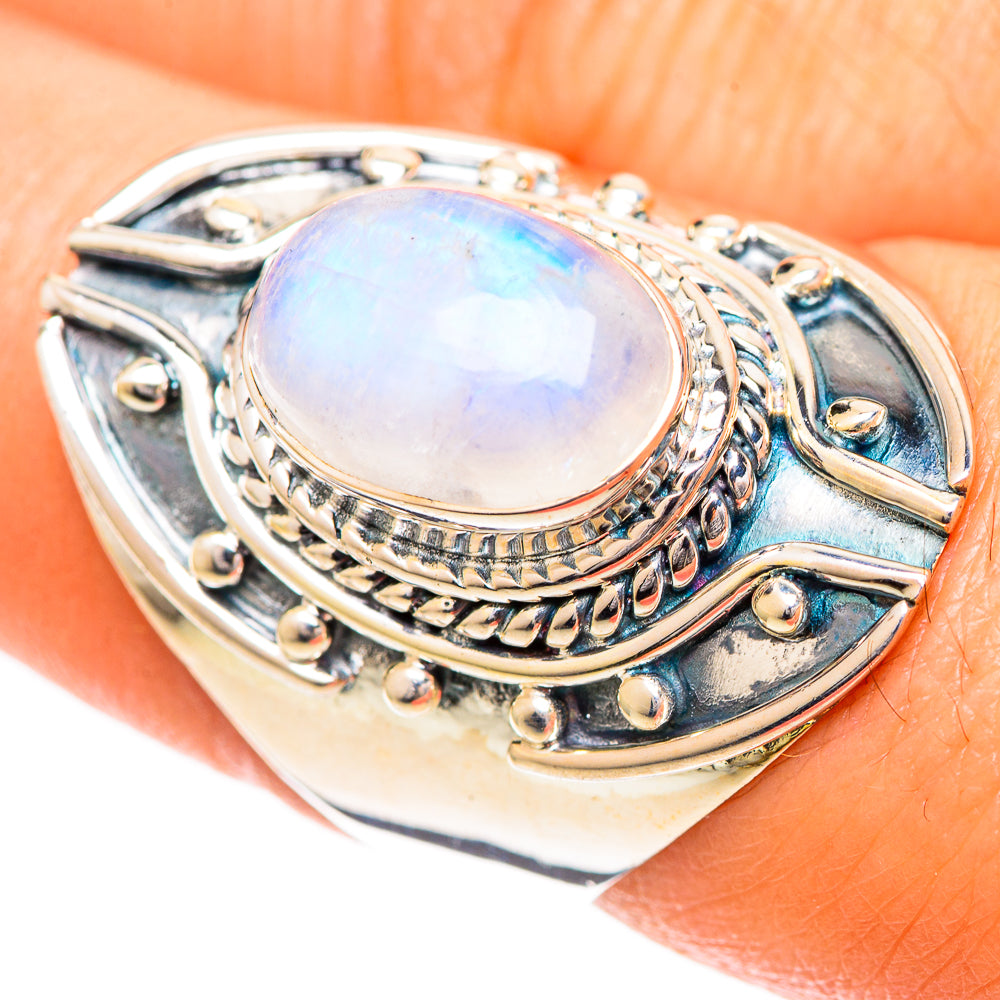 Rainbow Moonstone Rings handcrafted by Ana Silver Co - RING108816