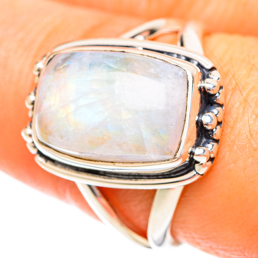 Rainbow Moonstone Rings handcrafted by Ana Silver Co - RING108818