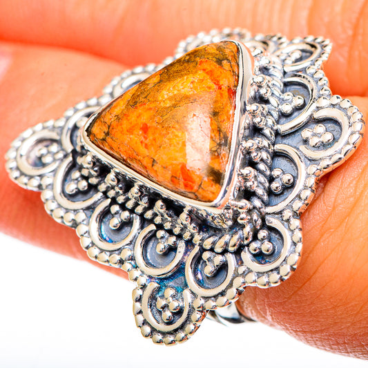 Orange Copper Composite Turquoise Rings handcrafted by Ana Silver Co - RING108844