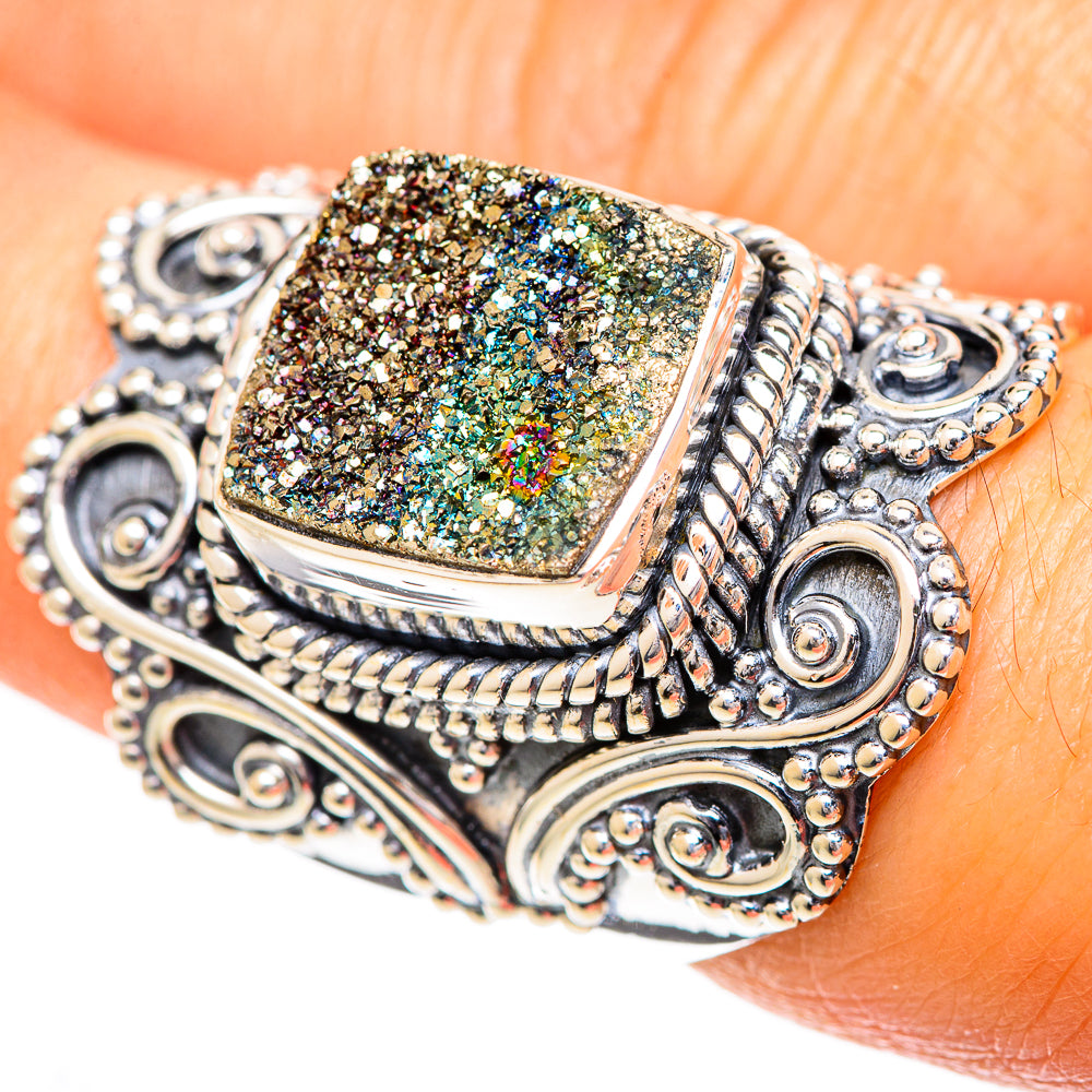 Spectro Pyrite Druzy Rings handcrafted by Ana Silver Co - RING108886
