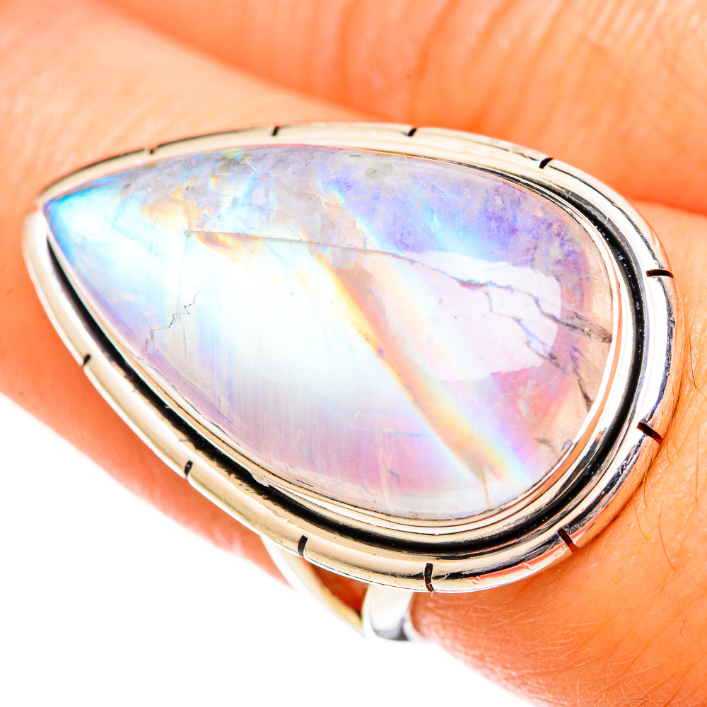 Rainbow Moonstone Rings handcrafted by Ana Silver Co - RING108891