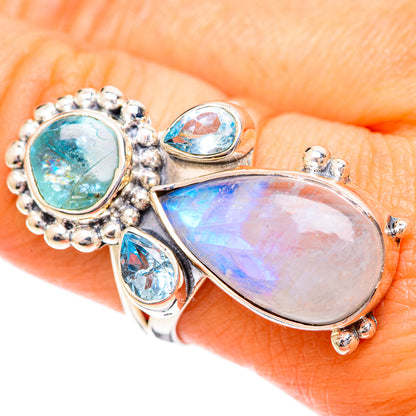 Rainbow Moonstone Rings handcrafted by Ana Silver Co - RING108893