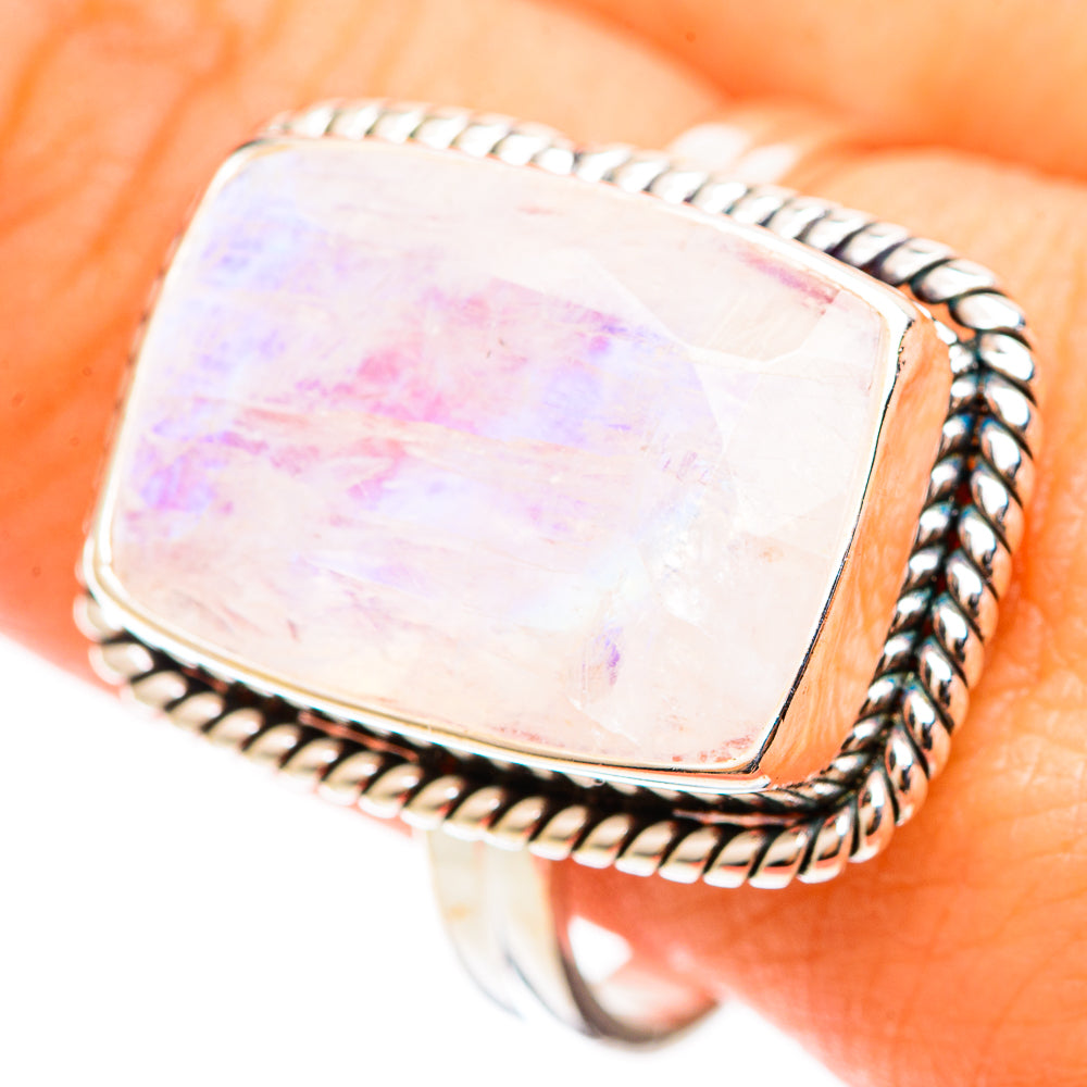 Rainbow Moonstone Rings handcrafted by Ana Silver Co - RING108949