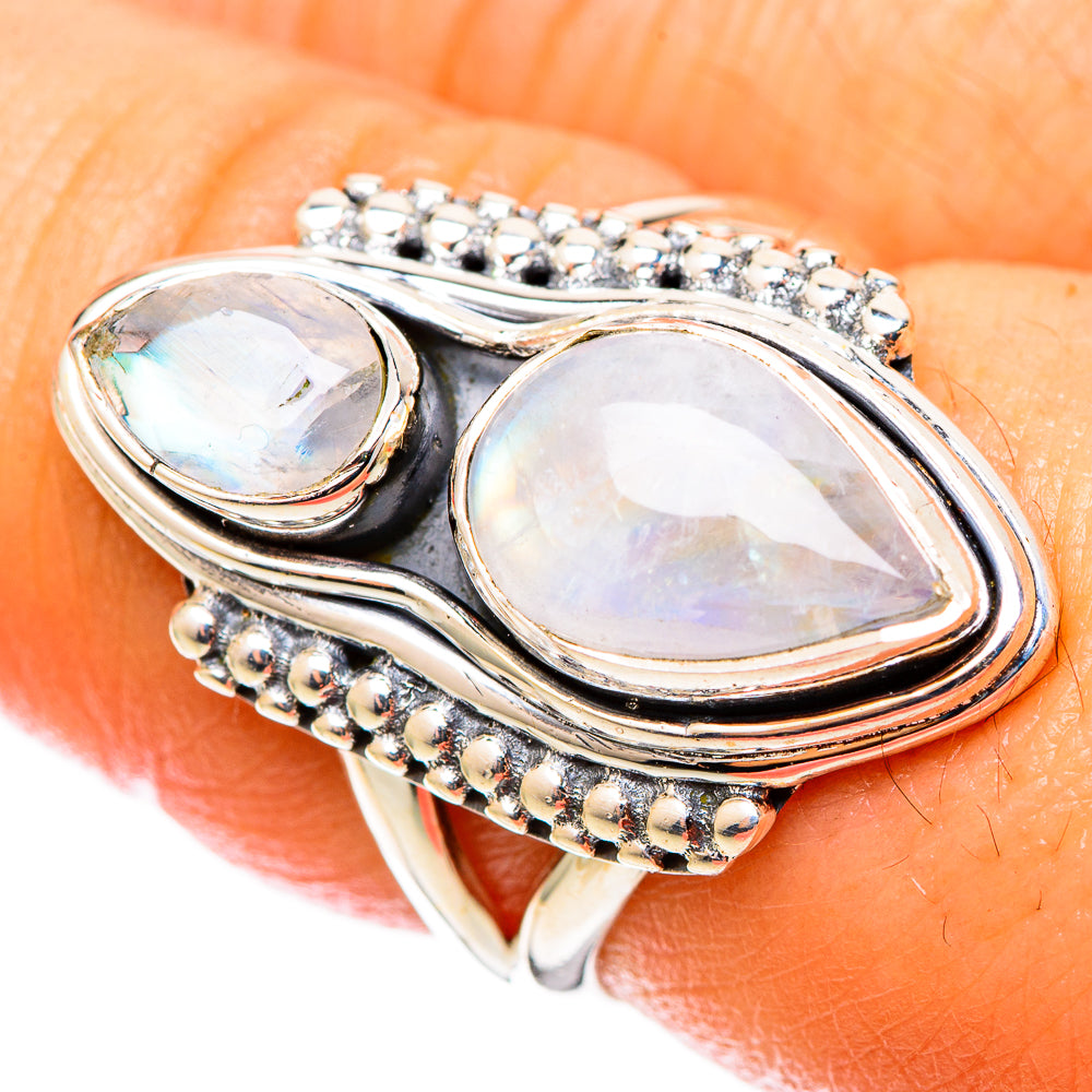 Rainbow Moonstone Rings handcrafted by Ana Silver Co - RING108981