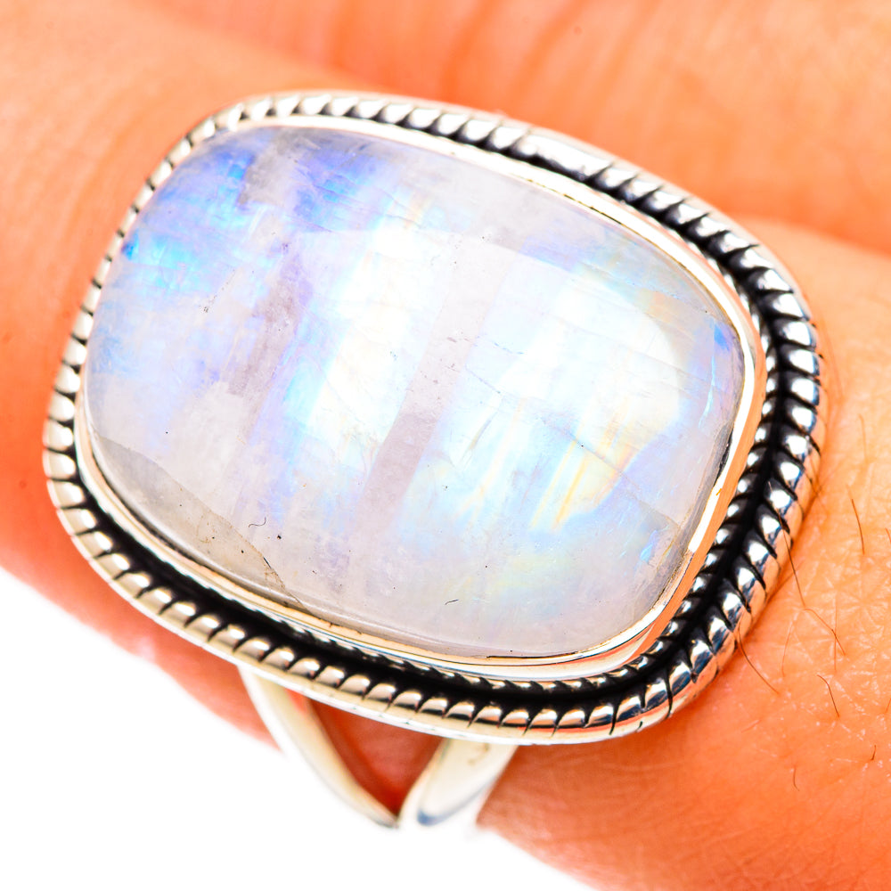Rainbow Moonstone Rings handcrafted by Ana Silver Co - RING109012