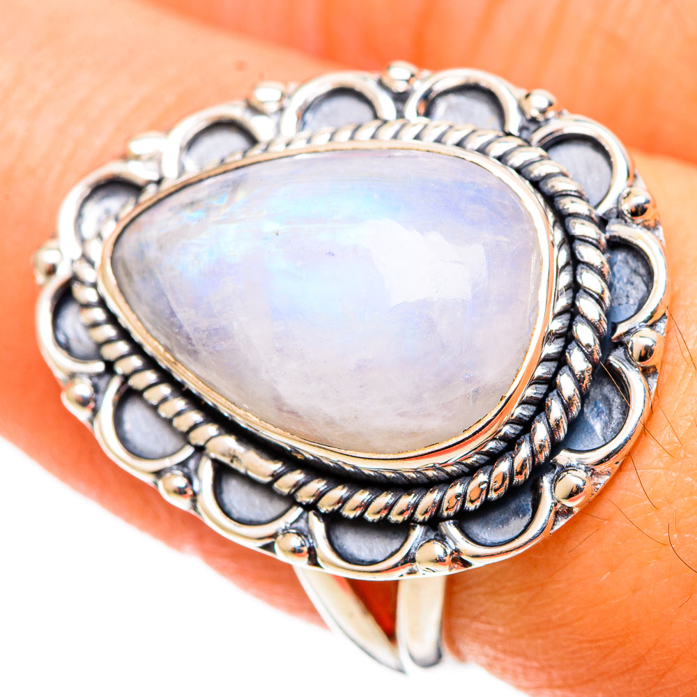 Rainbow Moonstone Rings handcrafted by Ana Silver Co - RING109013