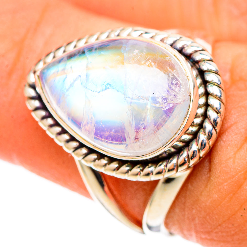Rainbow Moonstone Rings handcrafted by Ana Silver Co - RING109040