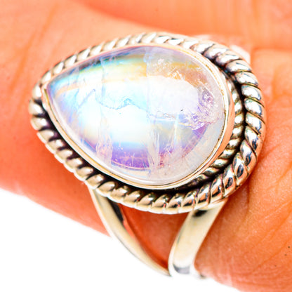 Rainbow Moonstone Rings handcrafted by Ana Silver Co - RING109040