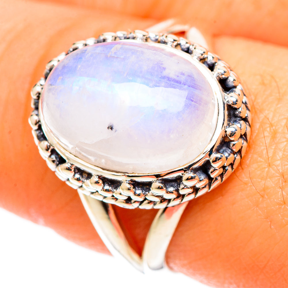 Rainbow Moonstone Rings handcrafted by Ana Silver Co - RING109096