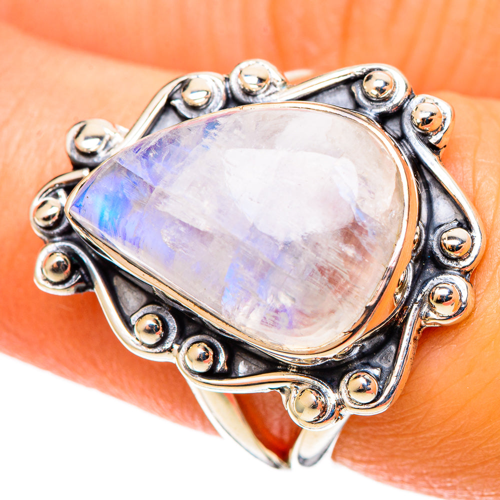 Rainbow Moonstone Rings handcrafted by Ana Silver Co - RING109097