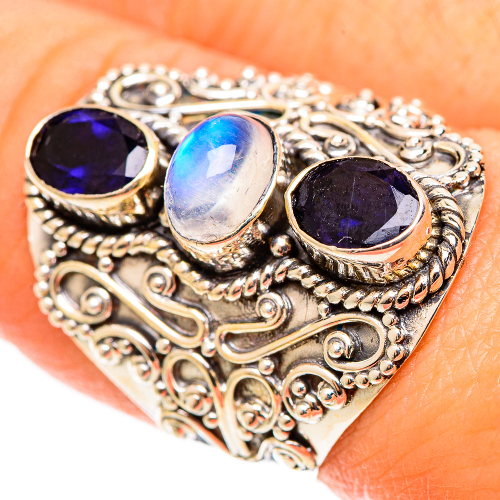 Rainbow Moonstone Rings handcrafted by Ana Silver Co - RING109117
