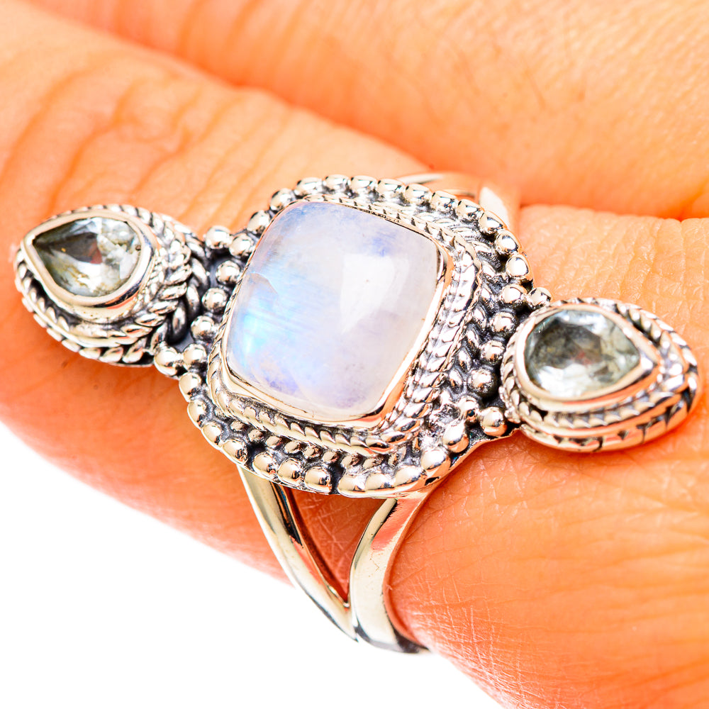 Rainbow Moonstone Rings handcrafted by Ana Silver Co - RING109122