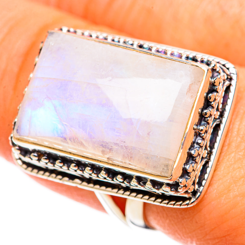 Rainbow Moonstone Rings handcrafted by Ana Silver Co - RING109168