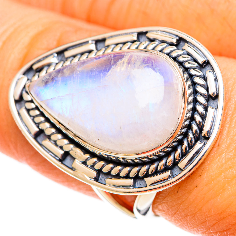 Rainbow Moonstone Rings handcrafted by Ana Silver Co - RING109171