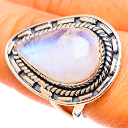 Rainbow Moonstone Rings handcrafted by Ana Silver Co - RING109171