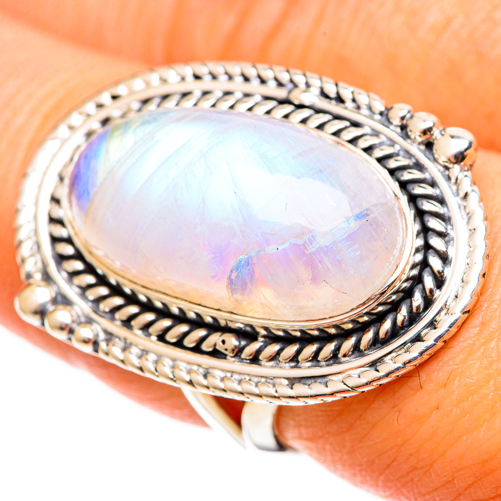 Rainbow Moonstone Rings handcrafted by Ana Silver Co - RING109211