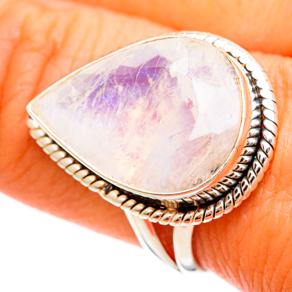 Rainbow Moonstone Rings handcrafted by Ana Silver Co - RING109248