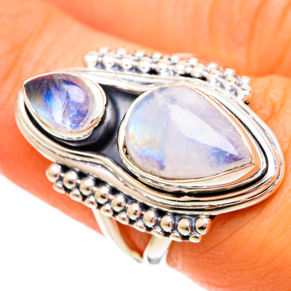 Rainbow Moonstone Rings handcrafted by Ana Silver Co - RING109252