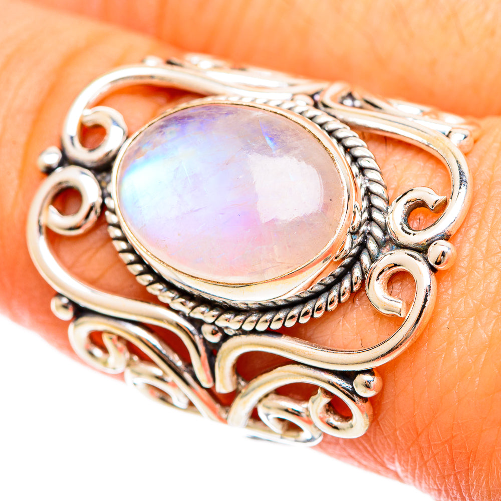 Rainbow Moonstone Rings handcrafted by Ana Silver Co - RING109278