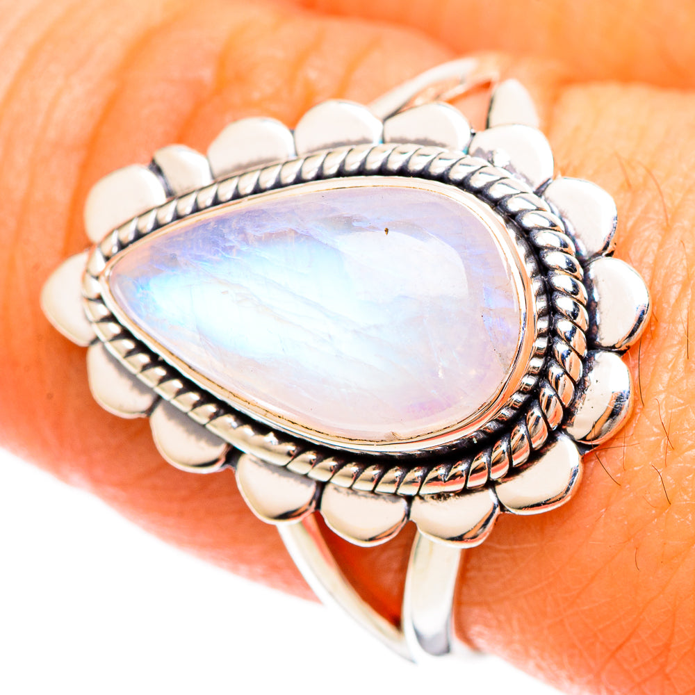 Rainbow Moonstone Rings handcrafted by Ana Silver Co - RING109284