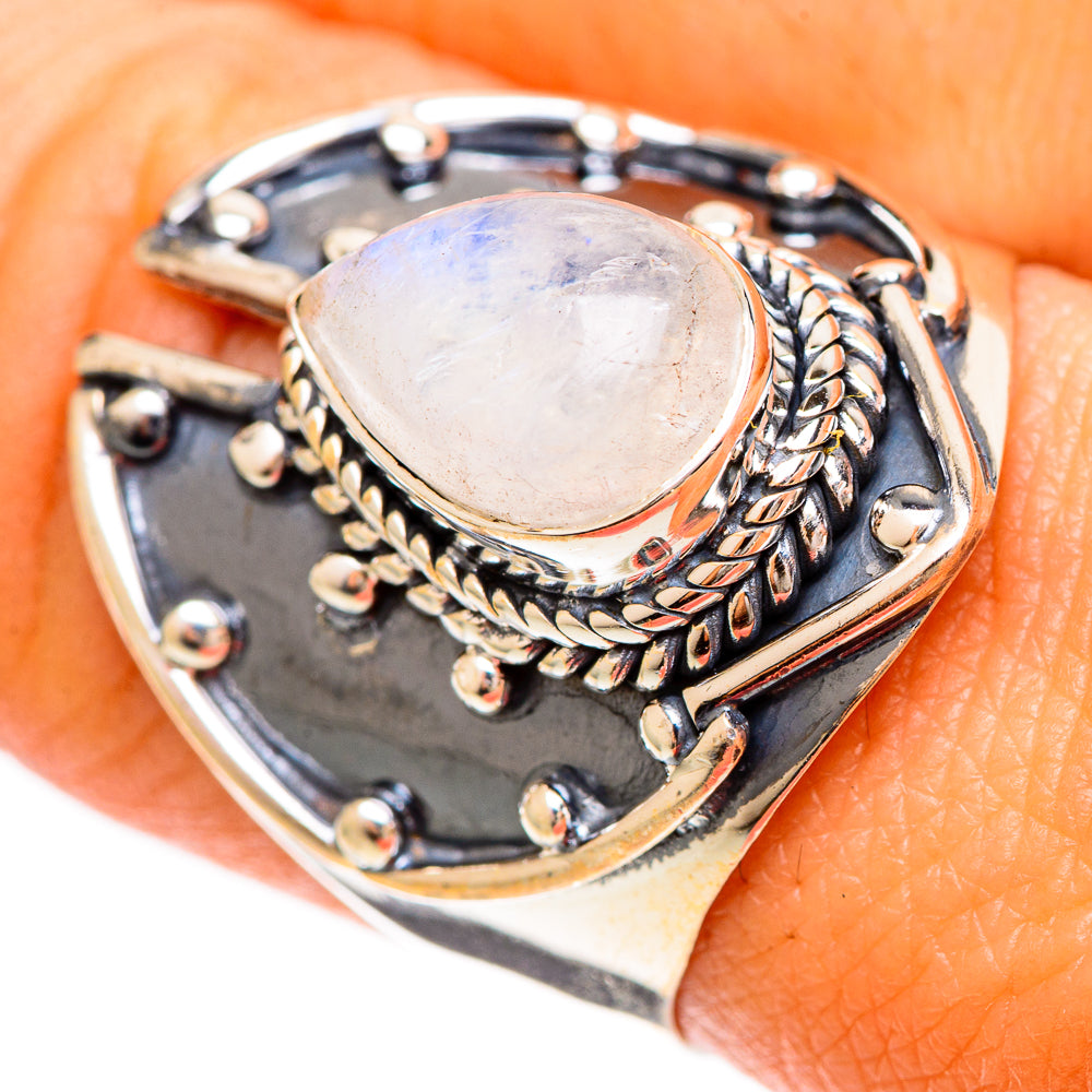 Rainbow Moonstone Rings handcrafted by Ana Silver Co - RING109316