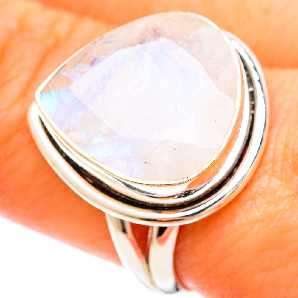 Rainbow Moonstone Rings handcrafted by Ana Silver Co - RING109343