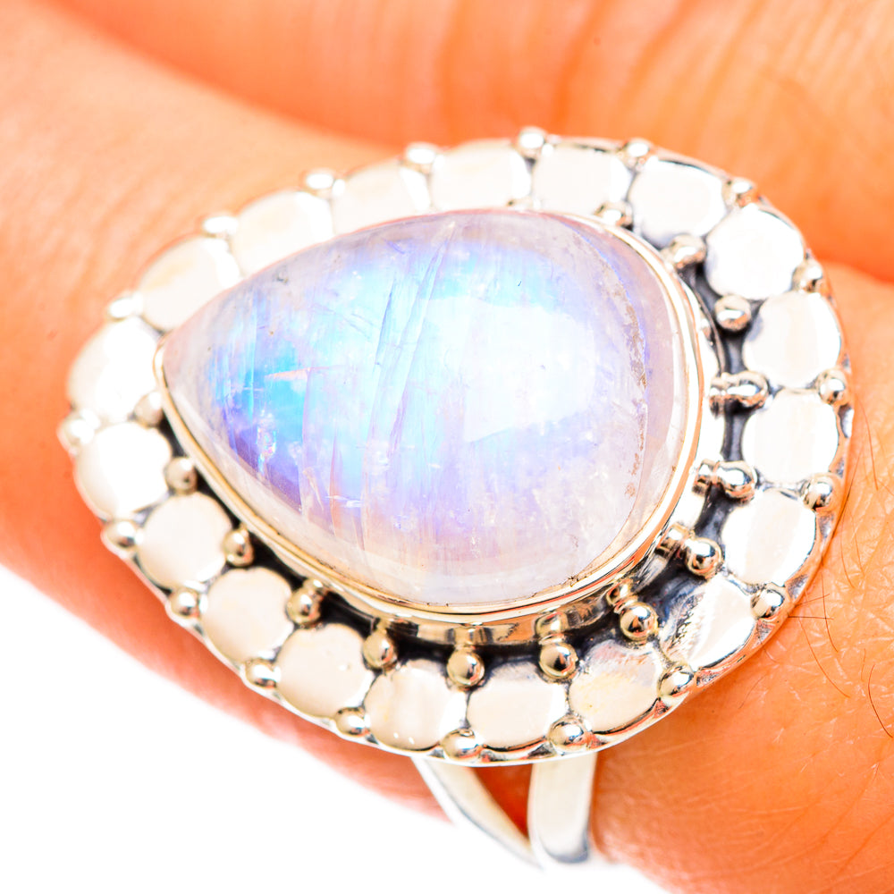 Rainbow Moonstone Rings handcrafted by Ana Silver Co - RING109344