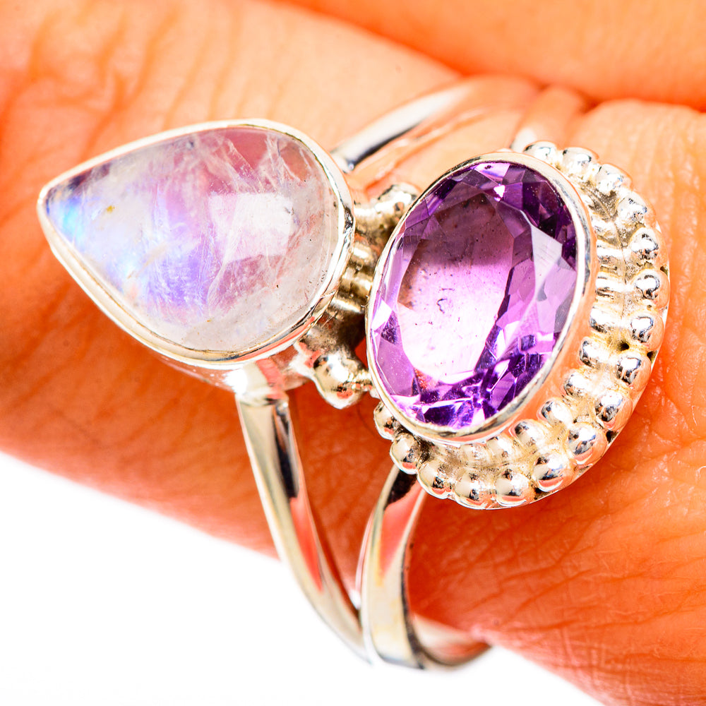 Rainbow Moonstone Rings handcrafted by Ana Silver Co - RING109398